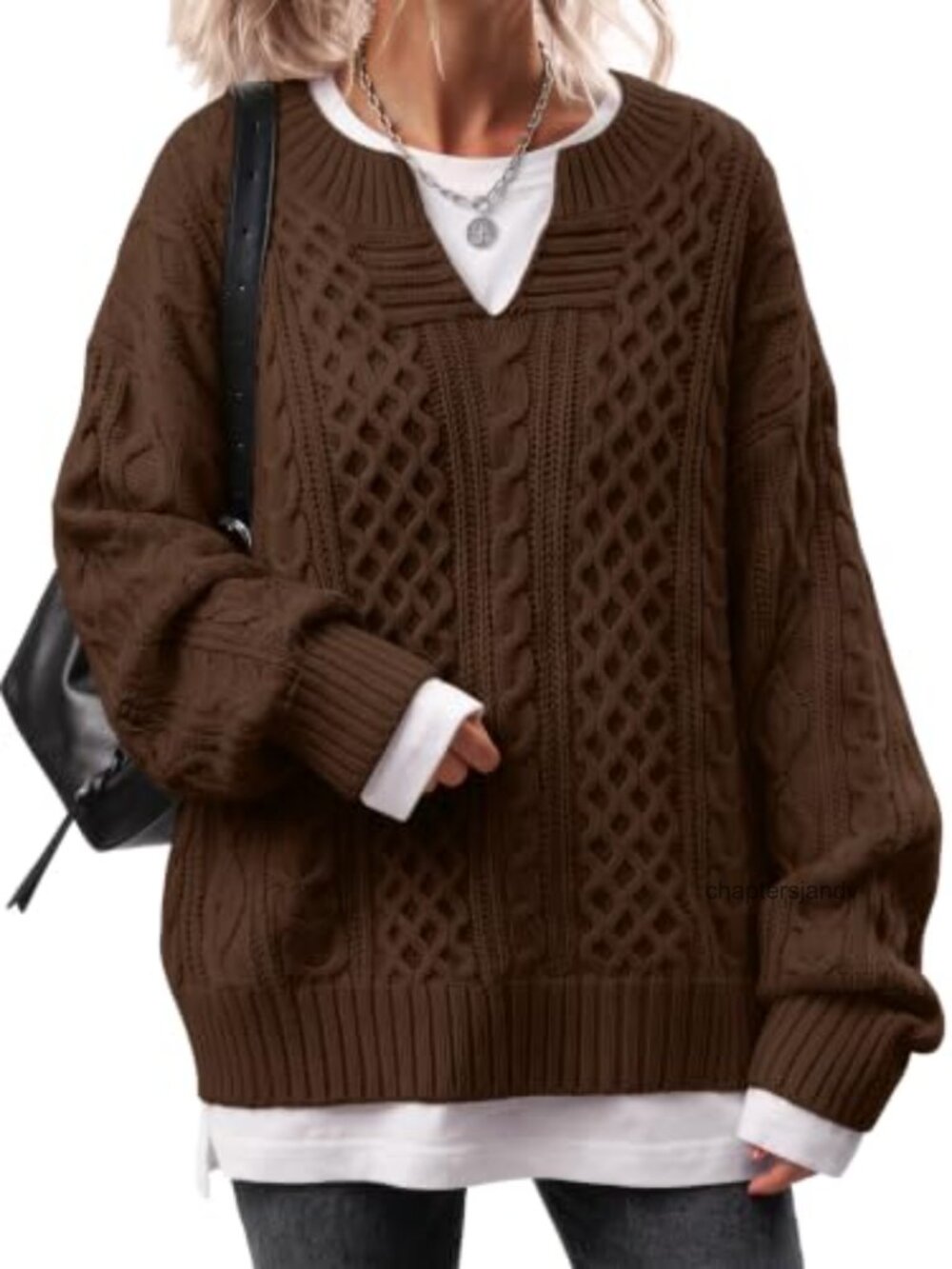 Oversized Cable Knit V-Neck Pullover Sweater Womens Fall Winter